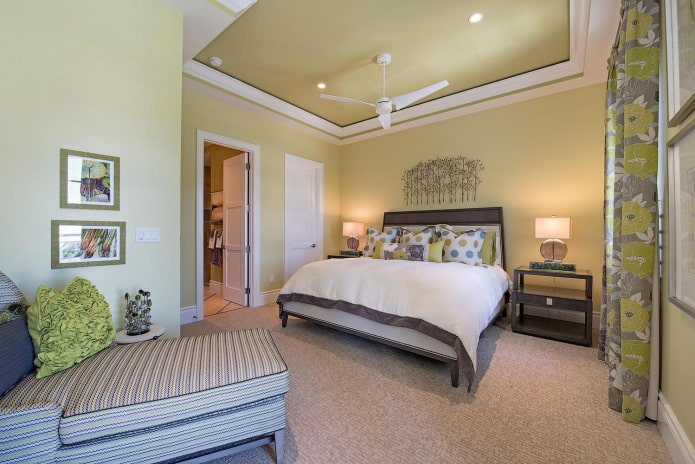 Intérieur de chambre aux tons olive