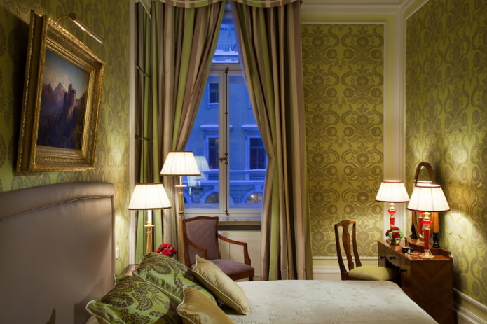 Intérieur de chambre aux tons olive