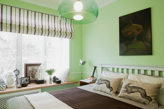 Intérieur de chambre dans des tons vert clair