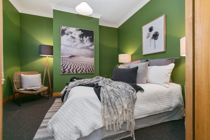 Décoration de chambre dans les tons verts