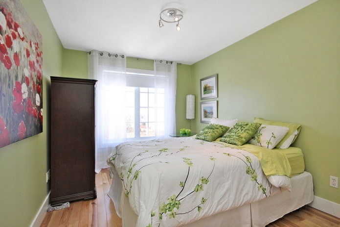 Intérieur de chambre aux tons pistache