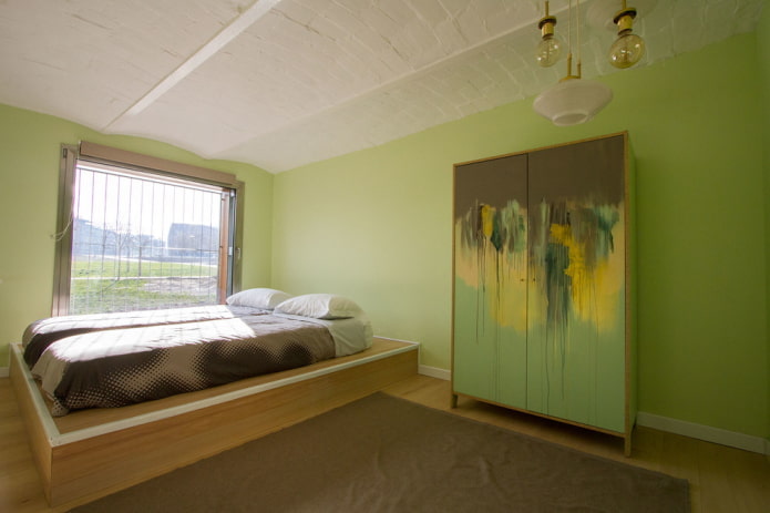 Meubles de chambre à coucher aux tons verts