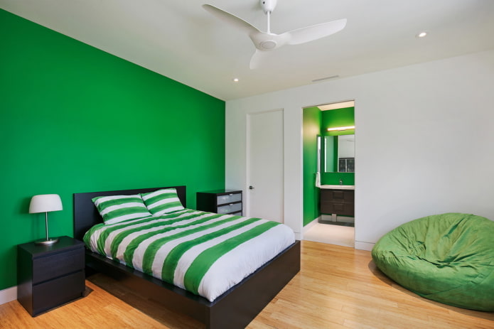 Meubles de chambre à coucher aux tons verts