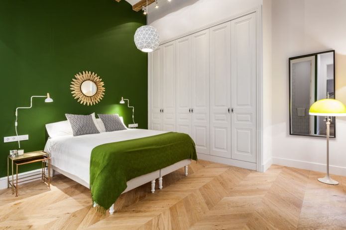 meubles à l'intérieur de la chambre dans les tons verts