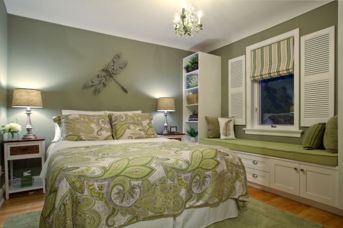 Meubles de chambre à coucher aux tons verts