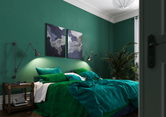 Décoration de chambre dans les tons verts