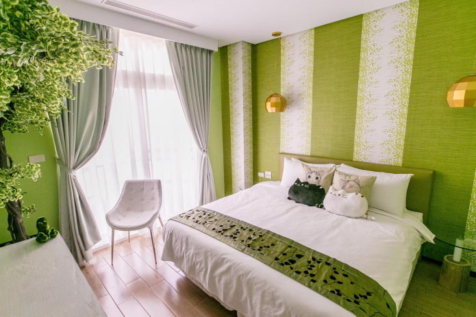Décoration de chambre dans les tons verts
