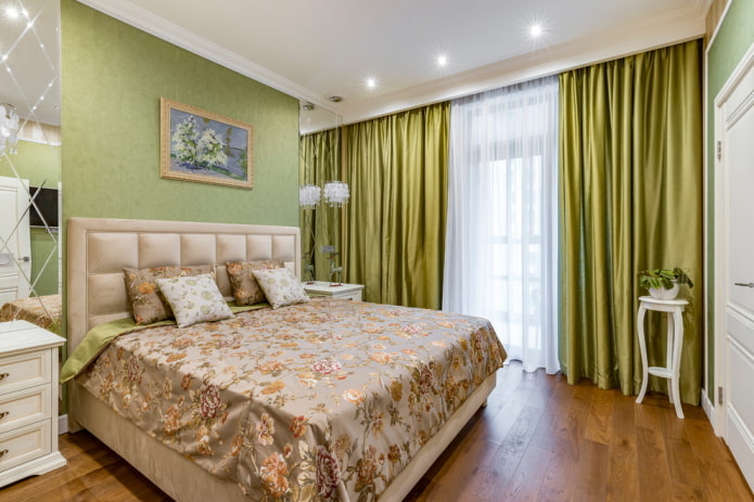 Éclairage intérieur de chambre dans les tons verts
