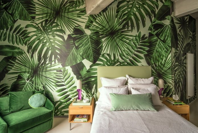 Design de chambre dans les tons verts