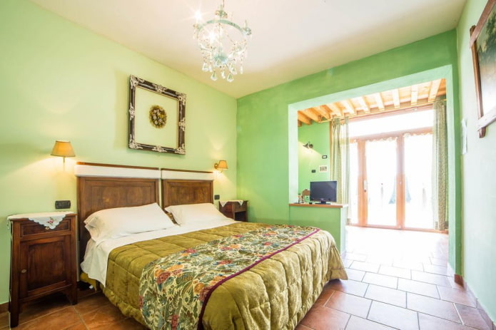 Intérieur de chambre dans des tons vert clair