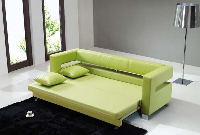 canapé vert dépliant à l'intérieur