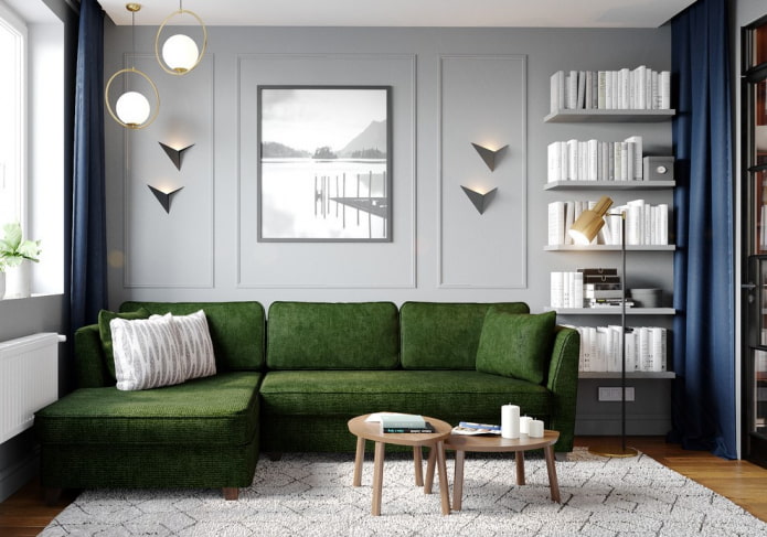 Canapé vert foncé à l'intérieur
