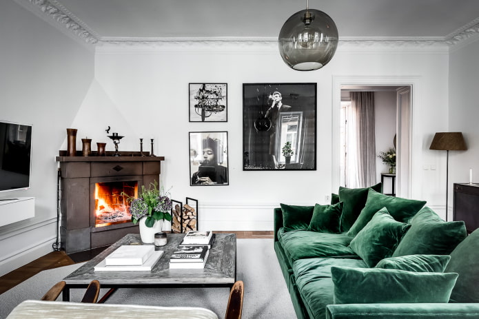 canapé vert de style scandinave