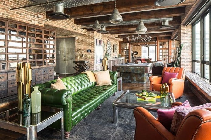 canapé vert style loft