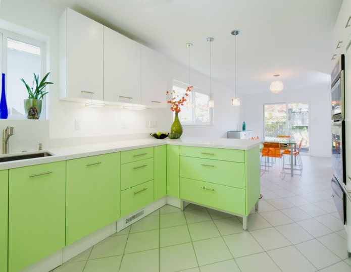 ensemble de cuisine d'angle vert et blanc