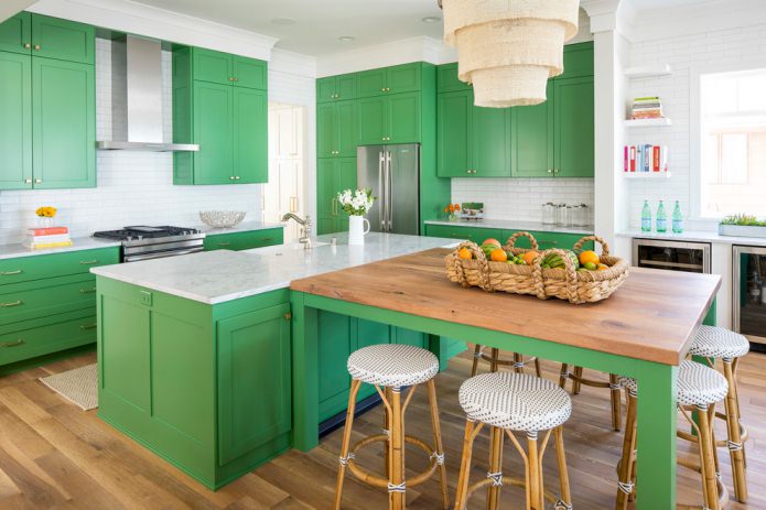 ensemble de cuisine vert mat
