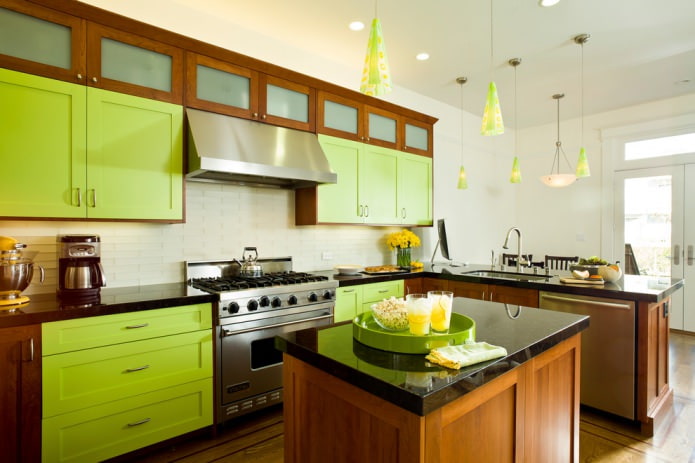  ensemble de cuisine vert et marron