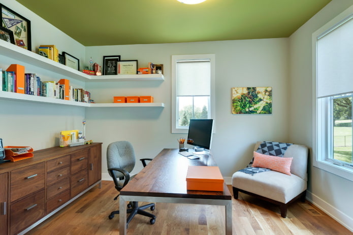 revêtement de plafond vert avec murs gris