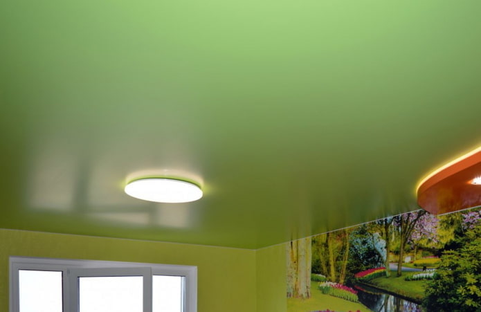 plafond tendu satiné vert