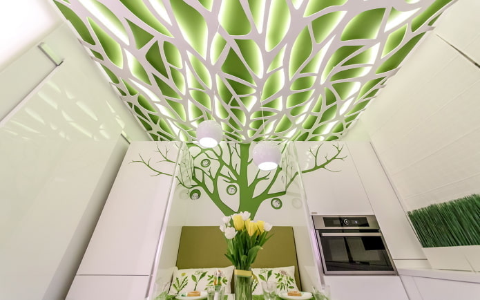 Structure de plafond perforée blanche et verte
