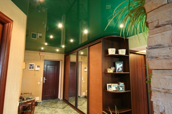 Plafond tendu vert dans le couloir