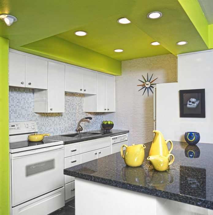 structure de plafond verte dans la cuisine