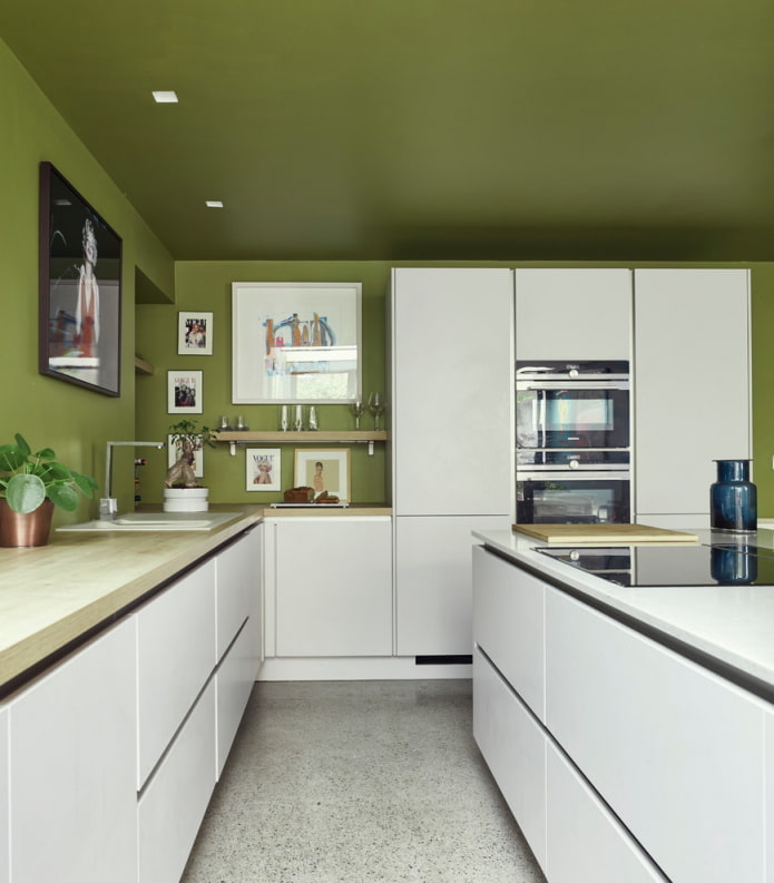 revêtement de plafond vert dans la cuisine