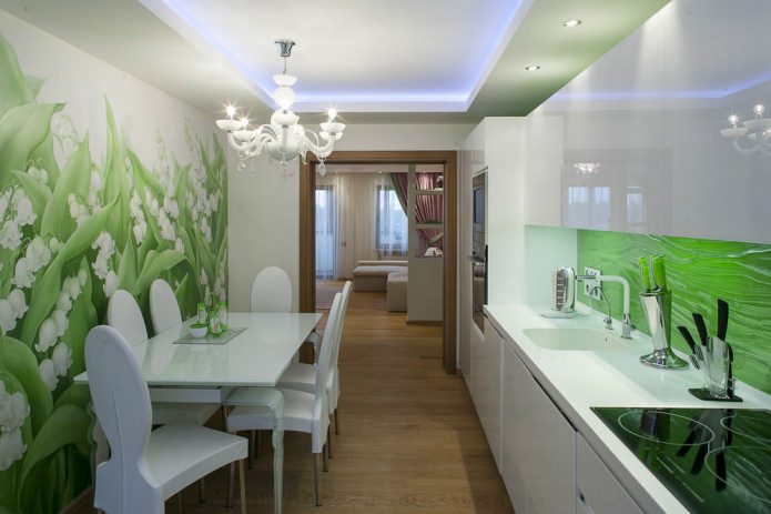 papier peint vert clair en combinaison avec le plafond