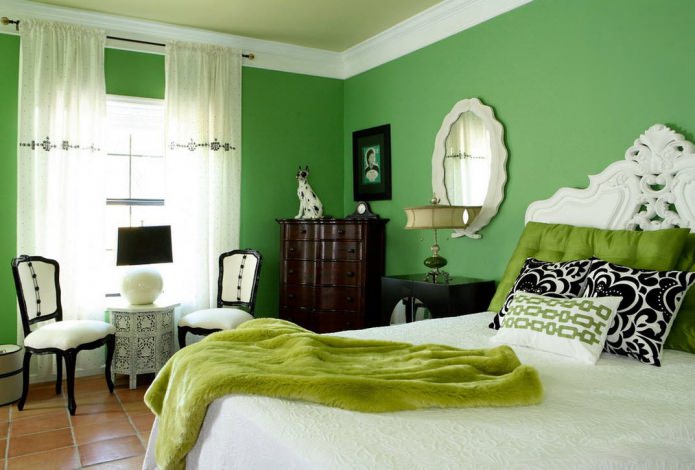 Chambre verte assortie aux textiles
