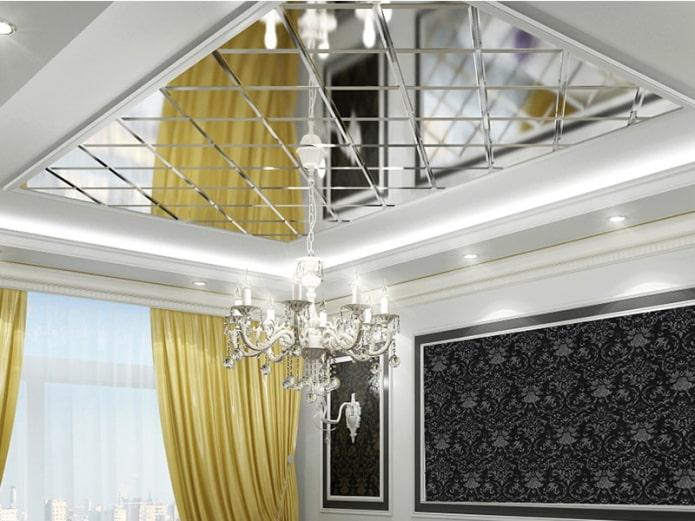 Conception de plafond miroir avec un lustre