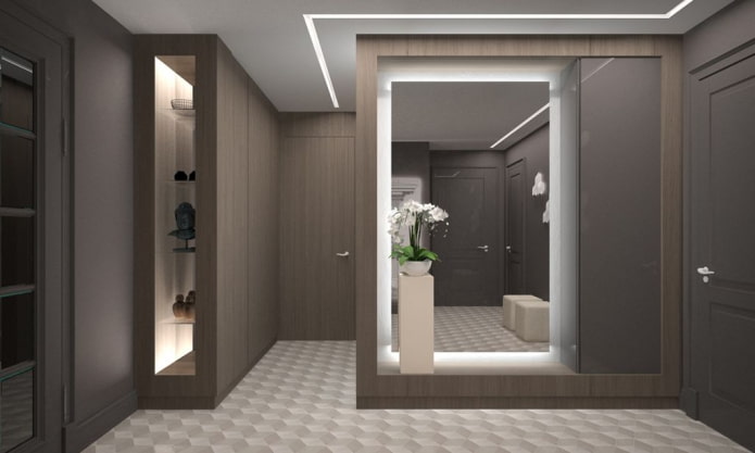 miroir avec rétroéclairage à l'intérieur du couloir