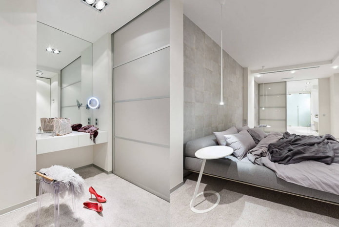Miroir à l'intérieur de la chambre de style minimaliste