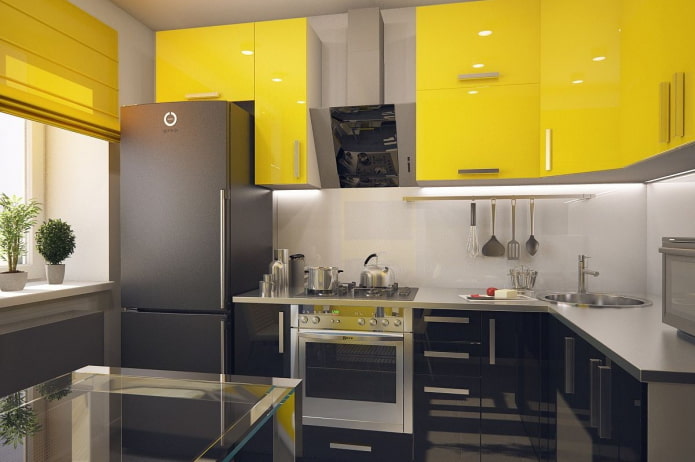 Intérieur de cuisine aux tons noir et jaune