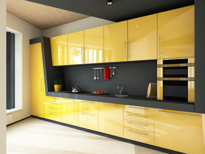 Intérieur de cuisine aux tons noir et jaune