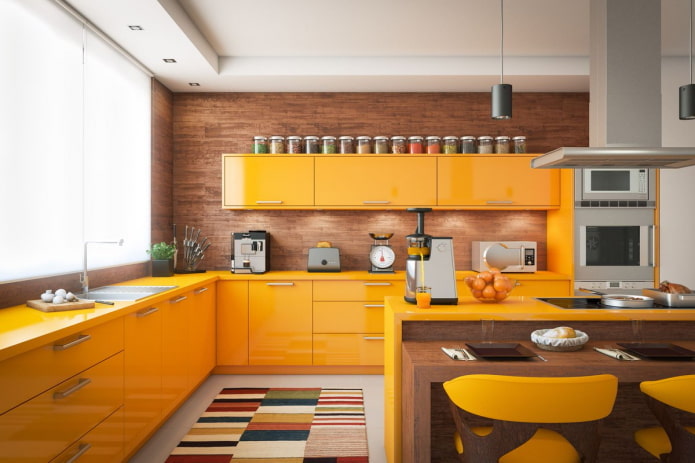 intérieur de cuisine dans les tons jaunes