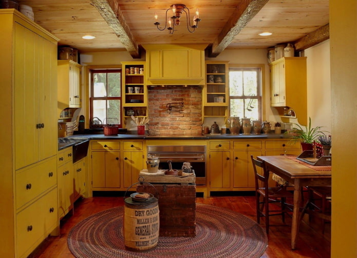 Intérieur de cuisine dans les tons jaune-brun