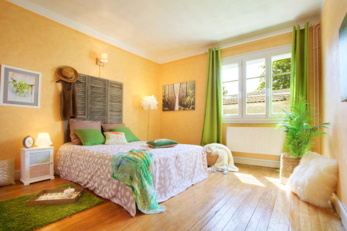 yellow-green bedroom