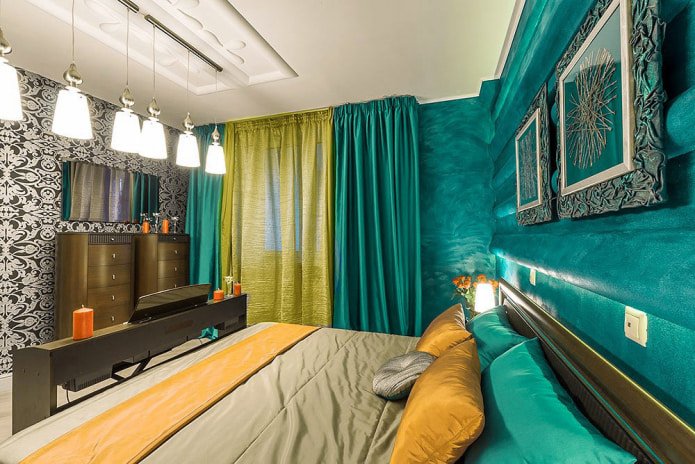 Rideaux jaunes et turquoise