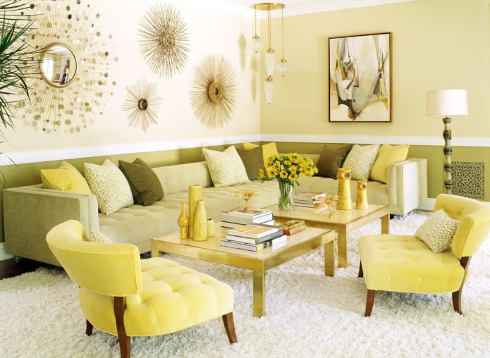 Salon couleur citron-olive tons
