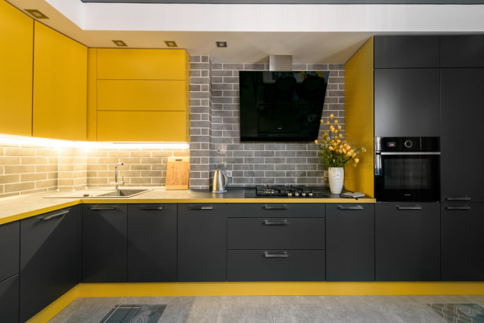 Cuisine grise et jaune style loft