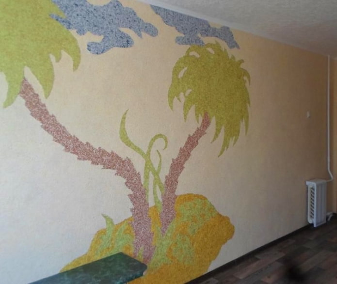 dessin de palmier sur une île sur le mur