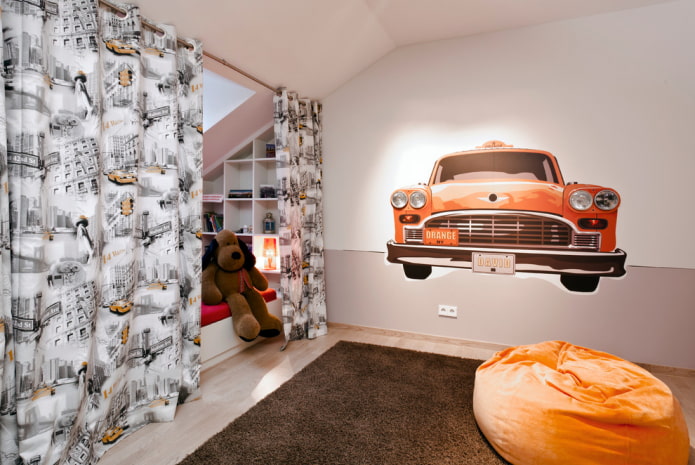 zonage d'une chambre d'enfant avec des rideaux