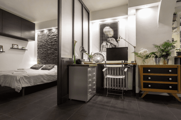 zonage à l'intérieur d'une chambre avec bureau