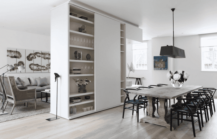 Zonage avec armoire à l'intérieur de la cuisine-salon