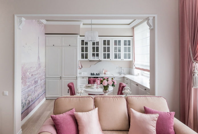 zonage avec un portail à l'intérieur de la cuisine-salon